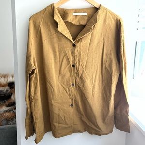 Cherrykoko Mustard Cotton Women Blouse One size